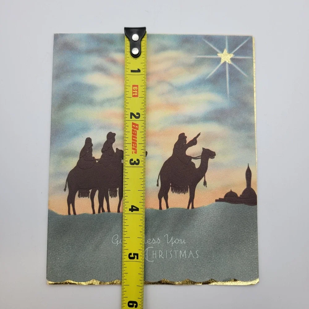 Vintage Christmas Card Three Wise‎ Men Geo & Anna Signed Gold Accent